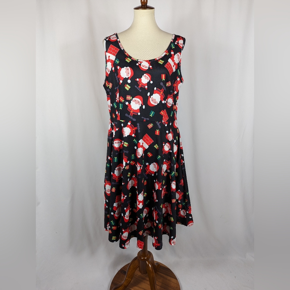 Styleworld Black Red Sleeveless Skater Dress Santa Christmas Bar Crawl Size XL